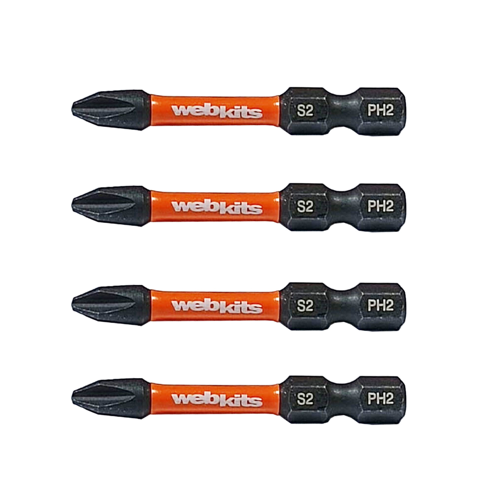 Bits Phillips 50mm PH2 de Impacto Imantado 4 Peças Webkits - Ferramentas