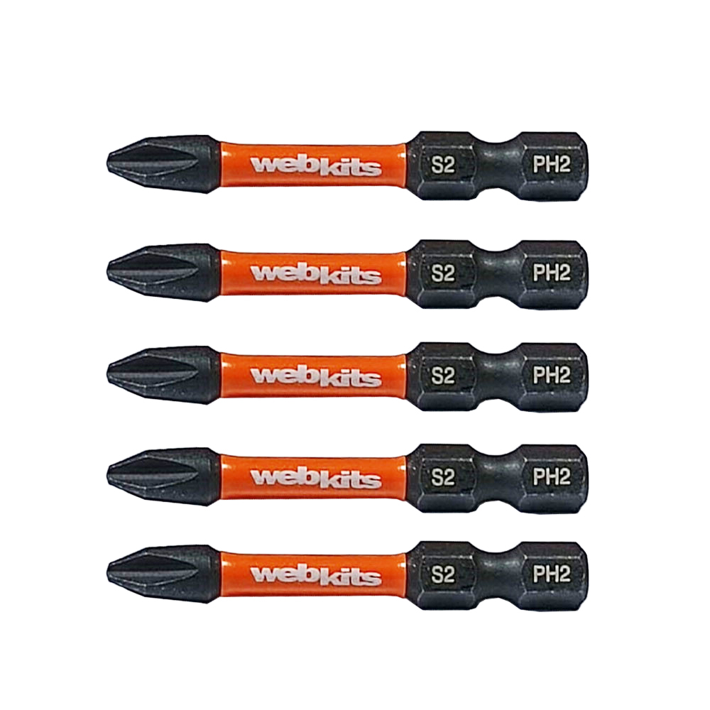 Bits Phillips 50mm PH2 de Impacto Imantado 5 Peças Webkits - Ferramentas