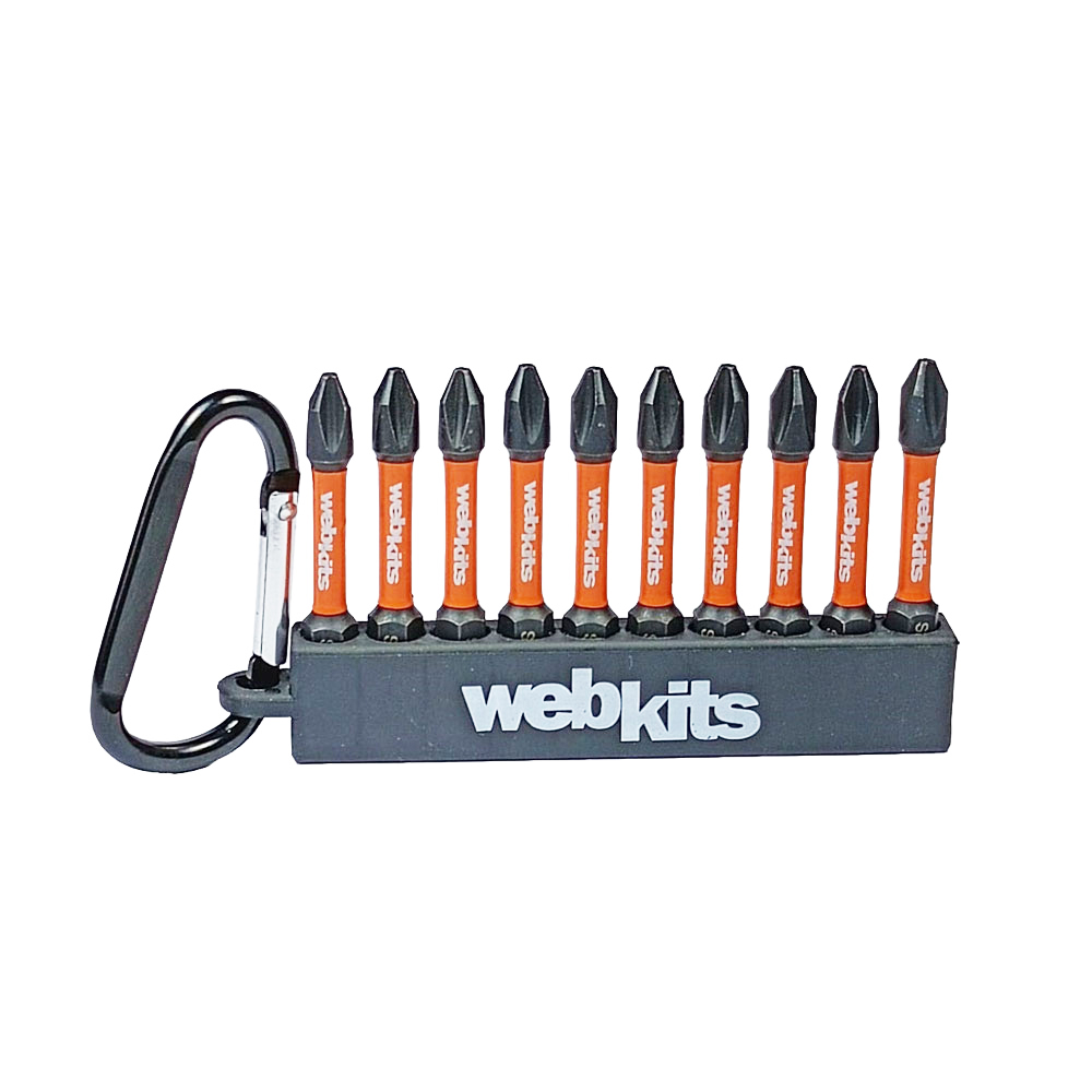 Bits Phillips 50mm PH2 de Impacto Imantado 10 Peças Chaveiro Webkits - Ferramentas