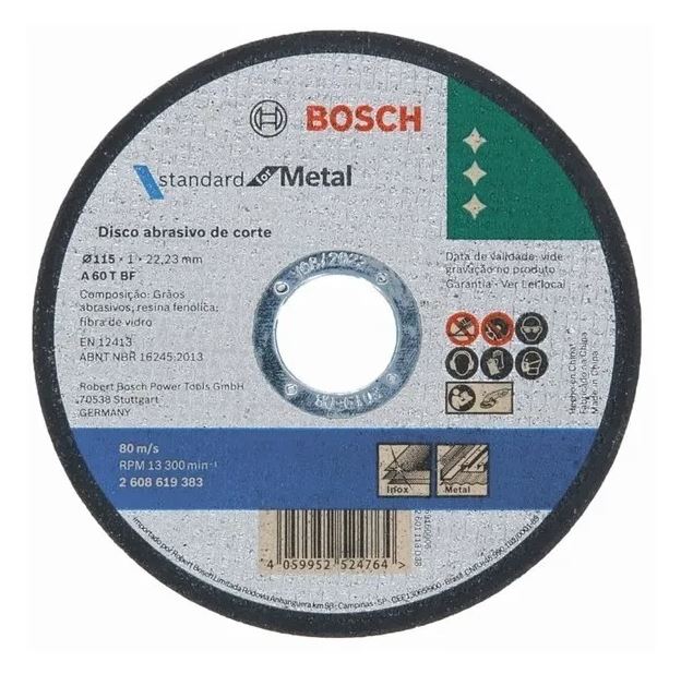 Disco de Corte Bosch para Metal e Inox STD 115mm para Esmerilhadeiras 4,5pol - Ferramentas