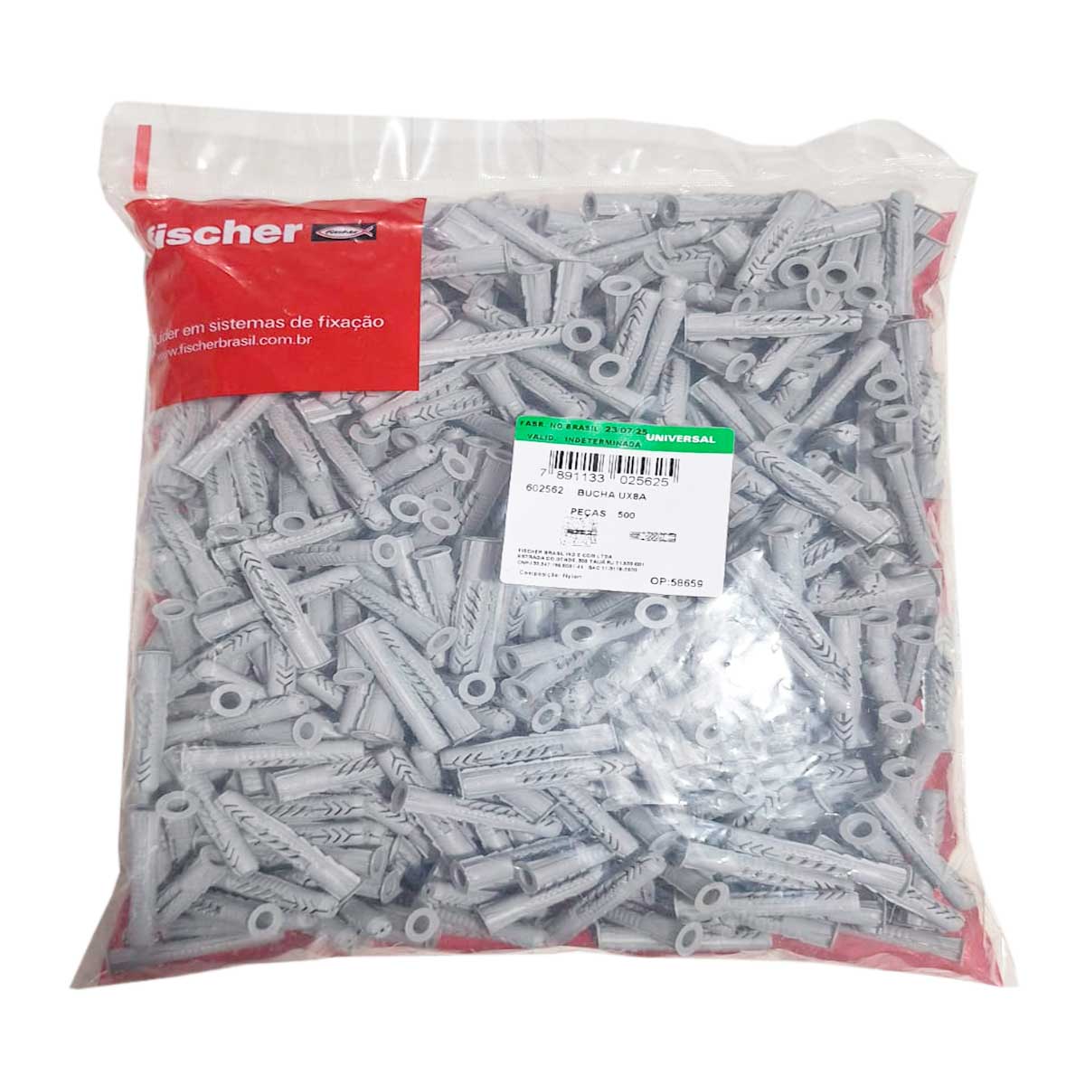 Bucha de Nylon UX 8mm Fischer Saco com Aba 500 peças - Novidades