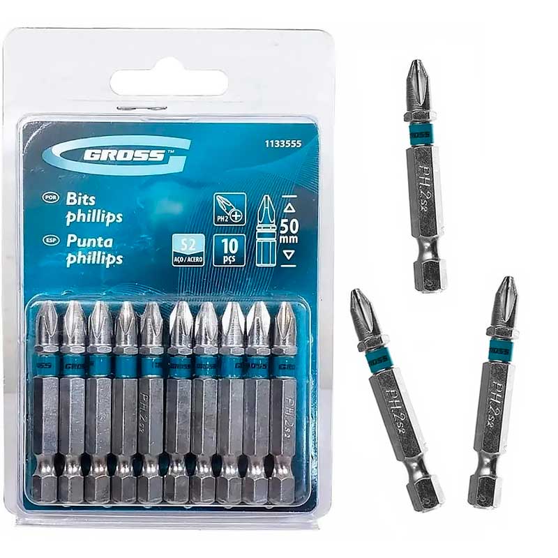 Kit 10 Bits Phillips Aço Stahl S2 PH-2 de 50mm Gross - Ferramentas