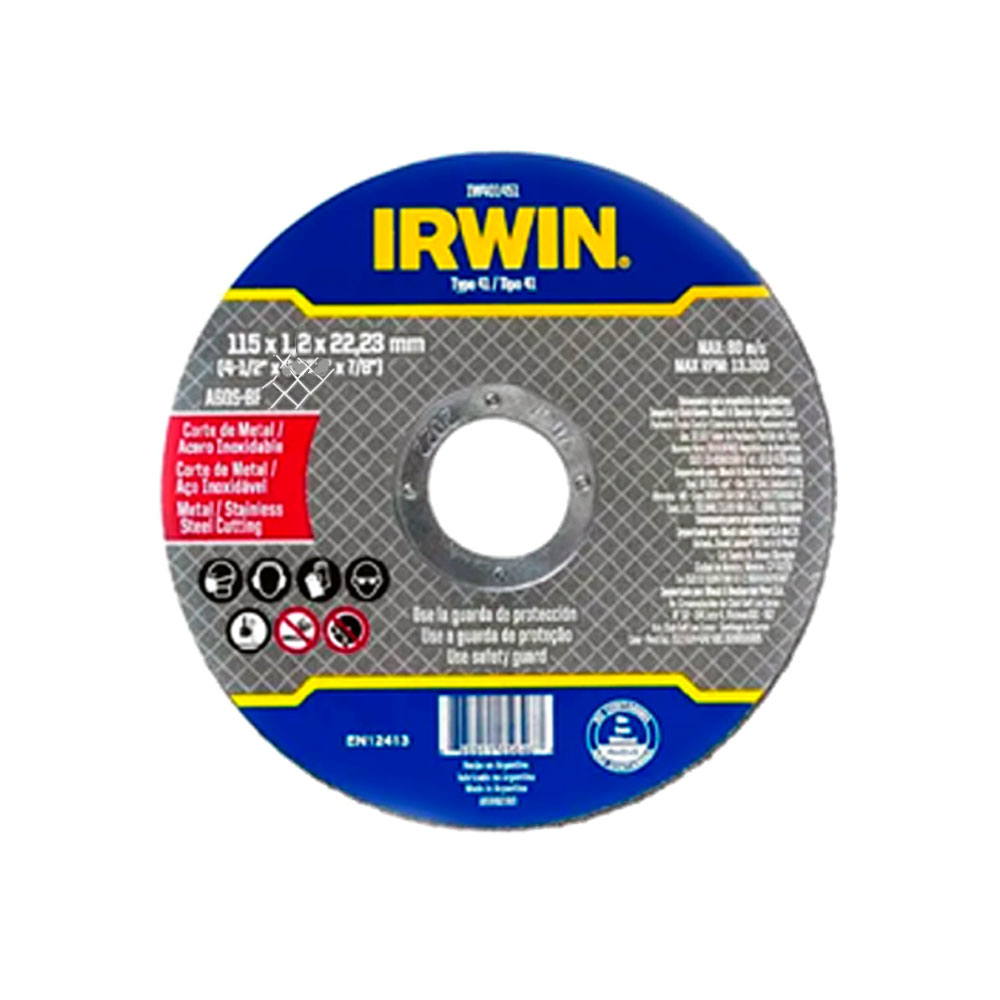 Disco de Corte Irwin para Metal/Inox 1.2mm para Esmerilhadeiras 4,5pol - Ferramentas