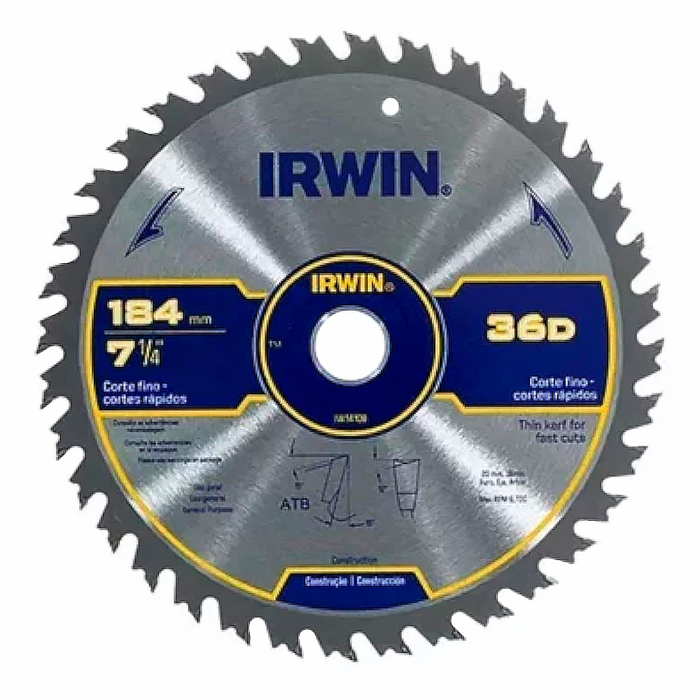 Disco de Serra Circular Irwin 184mm para madeira 36 dentes - Ferramentas