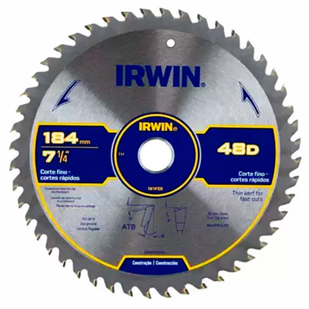 Disco de Serra Circular Irwin 184mm para madeira 48 dentes  - Ferramentas