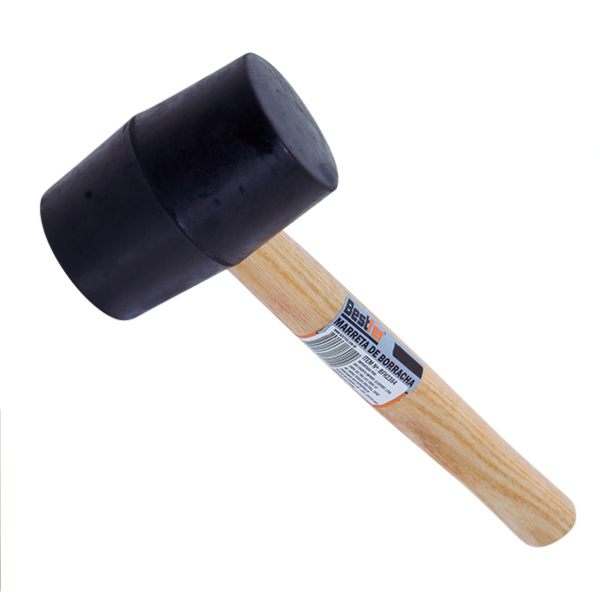 Marreta de borracha preta 50mm 200g com cabo de madeira Bestfer - Novidades