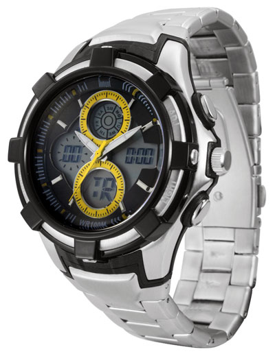 Relogio casual fundo preto com detalhe amarelo Anadigital masculino  - Relógios