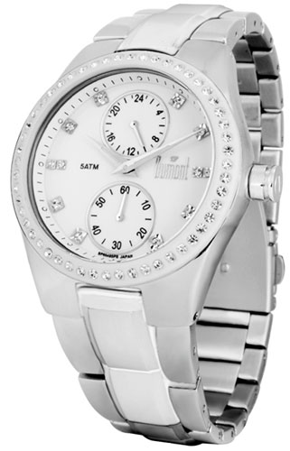 Relógio Multifunção feminino branco com detalhes em cristais - Dumont