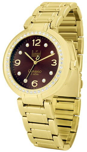 Relógio analógico feminino dourado com fundo marrom - Analógicos