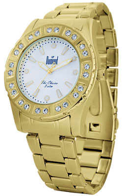 Relógio analógico feminino dourado com fundo branco - Dumont