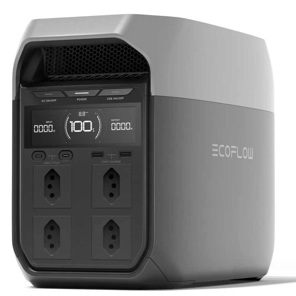 Estação Energia Portátil Gerador Solar 1024wh 1800w Ecoflow Delta 3 220v 13 conexões - Carregador-Bateria