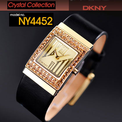 Relógio Feminino Dourado com pulseira em couro Preta - Relógios