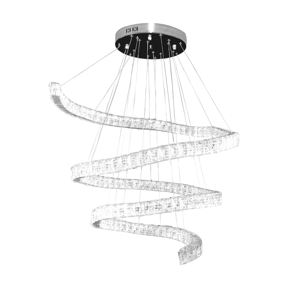 Lustre LED Espiral Cristal K9 Inox 8LP18/3 até 60 cm 164 watts Luz 3000 a 6500K - Controle Remoto - Guardian