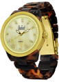Relogio com pulseira em acrílico fundo dorado analógico feminino - Relógios