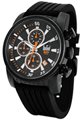 Relógio masculino analógico, calendário, cronógrafo preto com laranja - Relógios