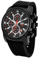 Relógio masculino analógico, calendário, cronógrafo preto com vermelho - Relógios