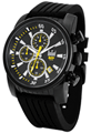 Relógio masculino analógico, calendário, cronógrafo preto com amarelo - Relógios