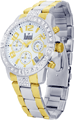 Relogio prata com fundo branco e detalhes dourado cronógrafo feminino - Relógios